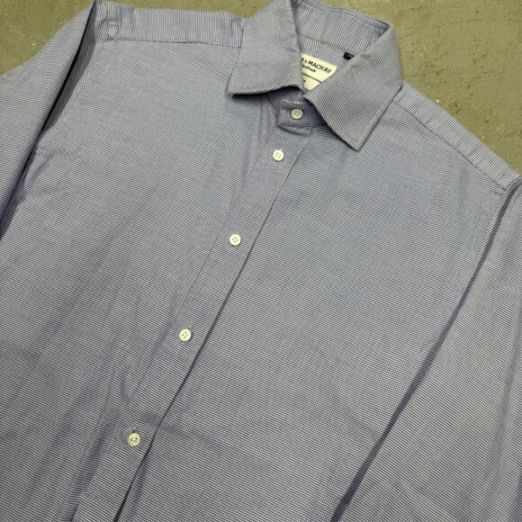 Spier & Mackay Handmade Dress Shirt Slim Fit Houndstooth Blue Cotton 38 15 Small - Picture 3 of 9